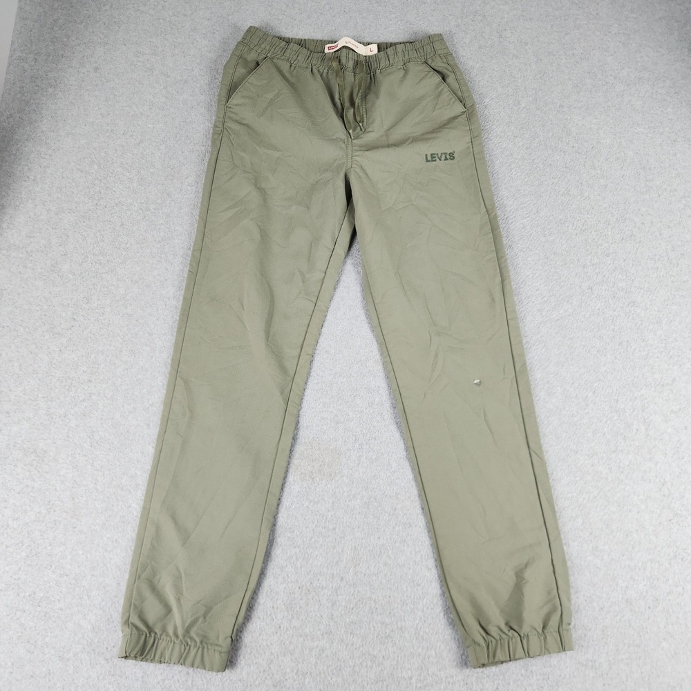 Levis Jogger Pants Boys Large Olive Green Drawstring Elastic Waist Tapered Leg